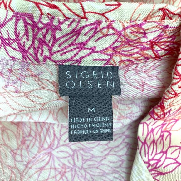 Sigrid Olsen 2 Piece Linen Blend Pantsuit Gold Red Button Up Size Medium 8 - Picture 8 of 16